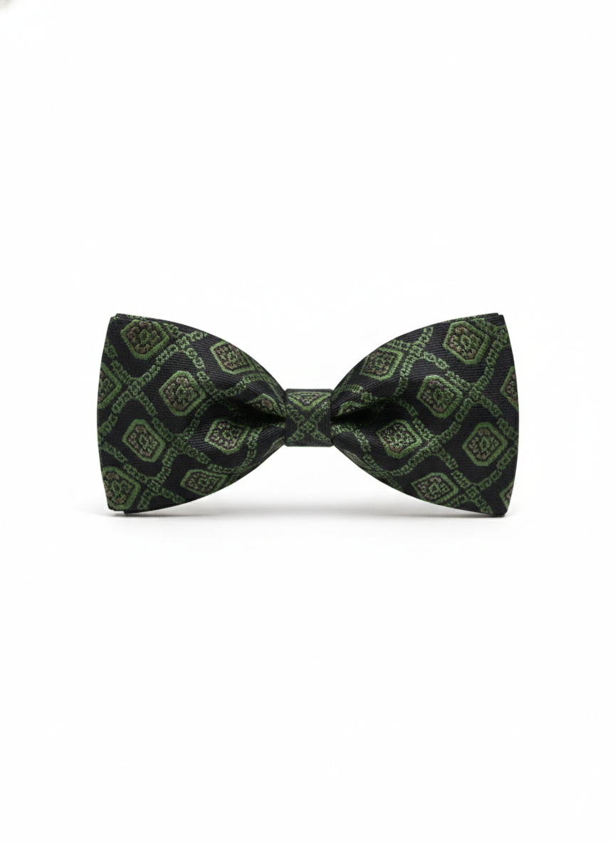 Luxury Forest Green and Black Geometric Men's Bow Tie