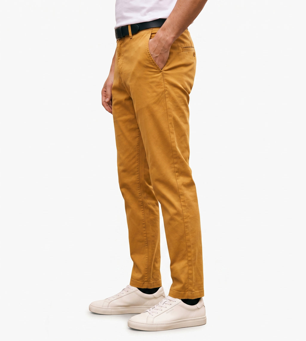 Men's Slim Fit Chino Pants Comfortable Stretch Cotton Trousers Mustard Yellow