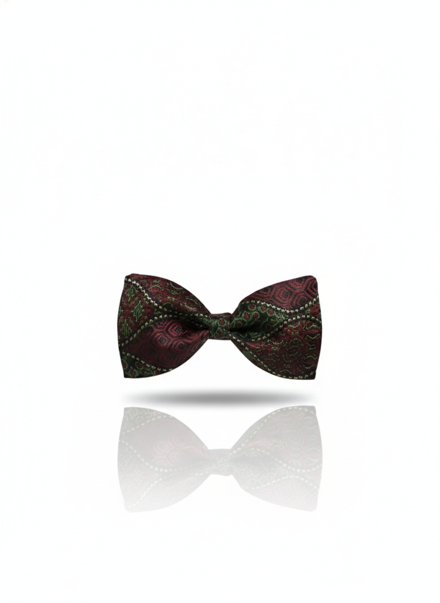 Artistic Burgundy Maroon and Olive Green Abstract Mandala Men's Bow Tie