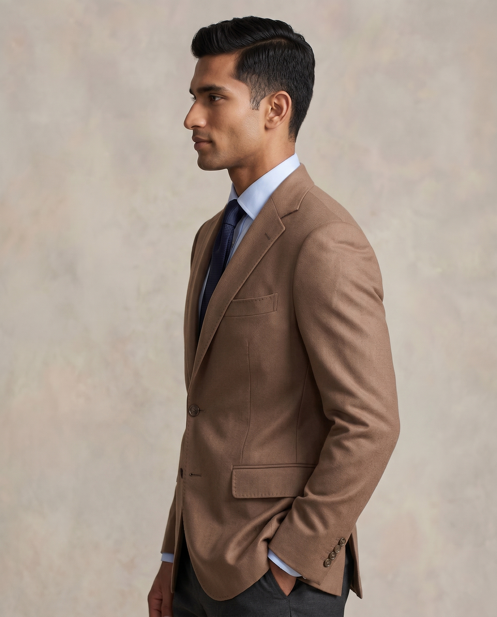 Premium Men's Slim Fit Camel Brown Blazer Smooth Single Breasted Suit Jacket
