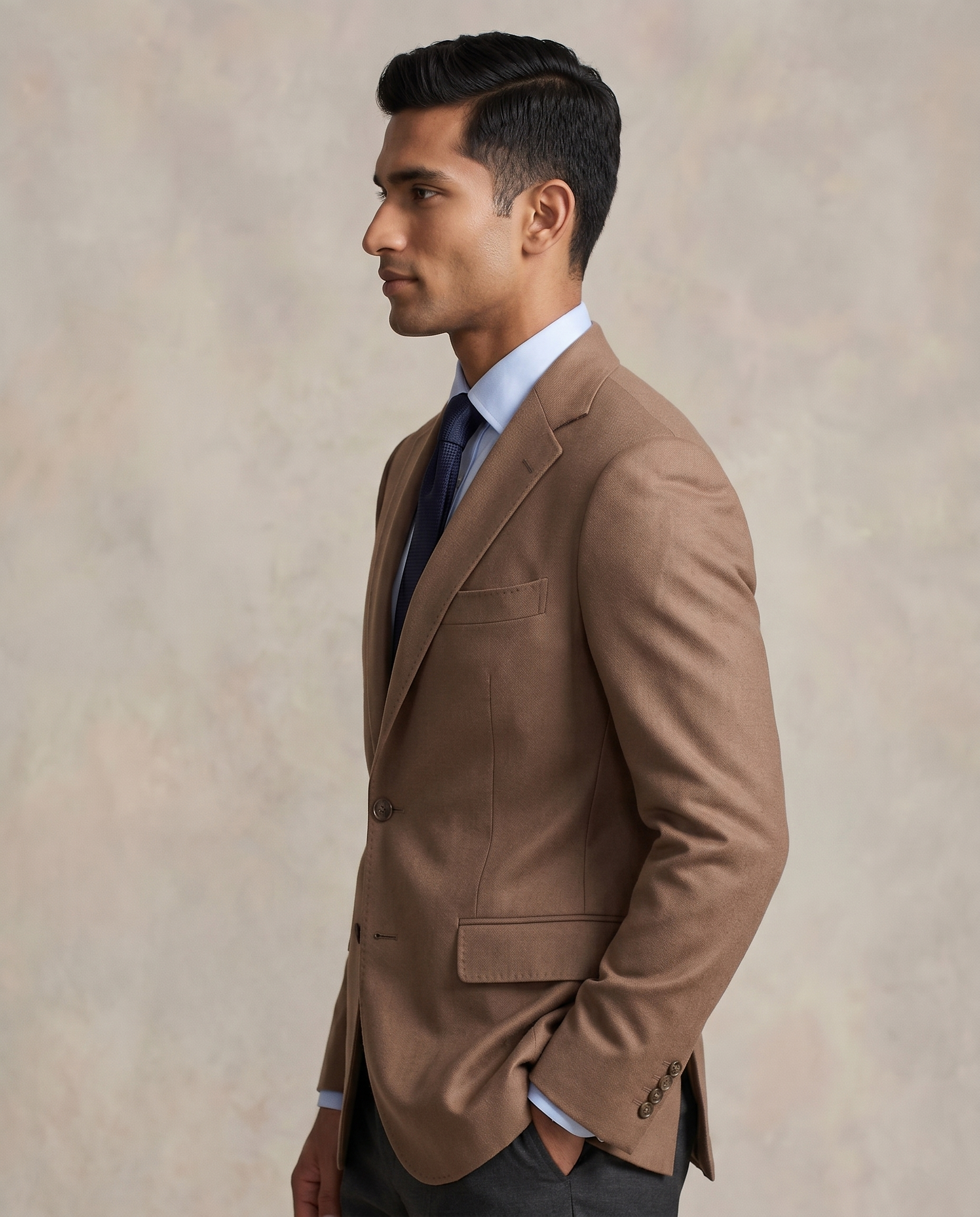 Premium Men's Slim Fit Camel Brown Blazer Smooth Single Breasted Suit Jacket