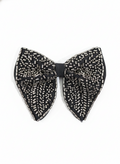 Elegant Black Bowtie with Intricate Silver Bugle Beadwork Pattern