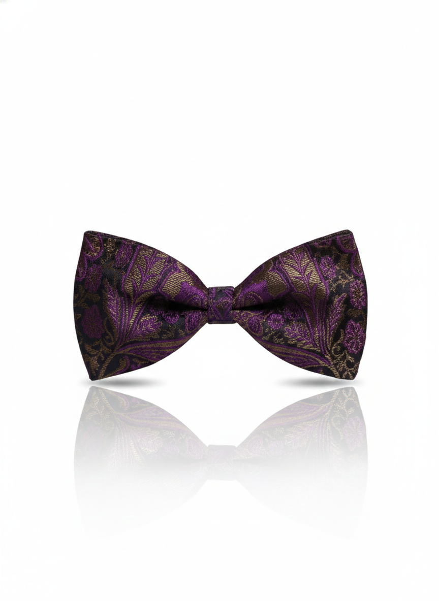 Luxury Royal Purple and Antique Gold Floral Men's Bow Tie