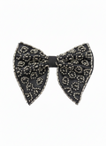 Chic Black Bowtie Featuring Silver Leopard Print Beadwork