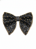 Glamorous Black and Gold Beaded Leopard Pattern Bow Tie