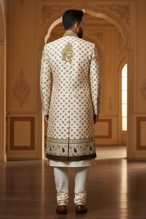 Cream Sherwani with Gold Embroidery