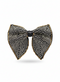 Elegant Silver Gold and Black Beaded Statement Bow Tie