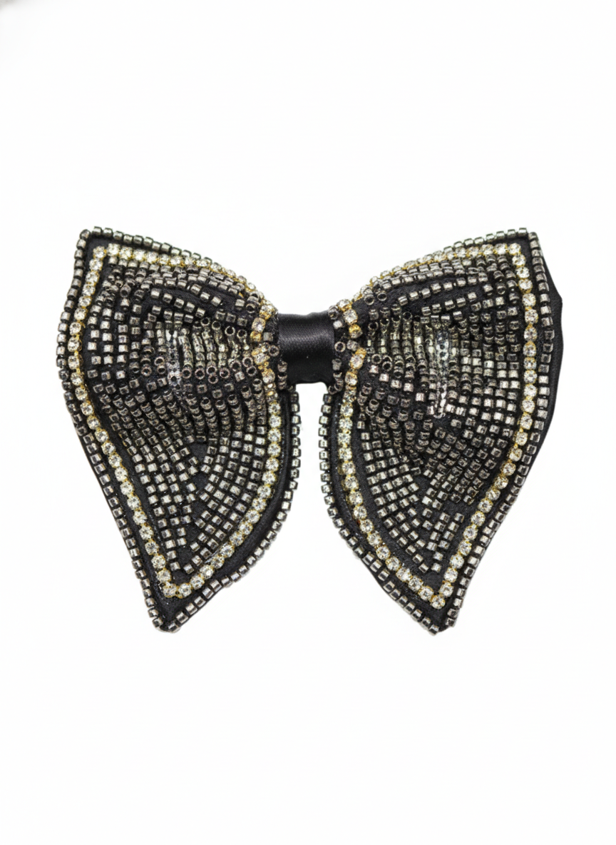 Glamorous Silver Gold and Black Beaded Luxury Bow Tie
