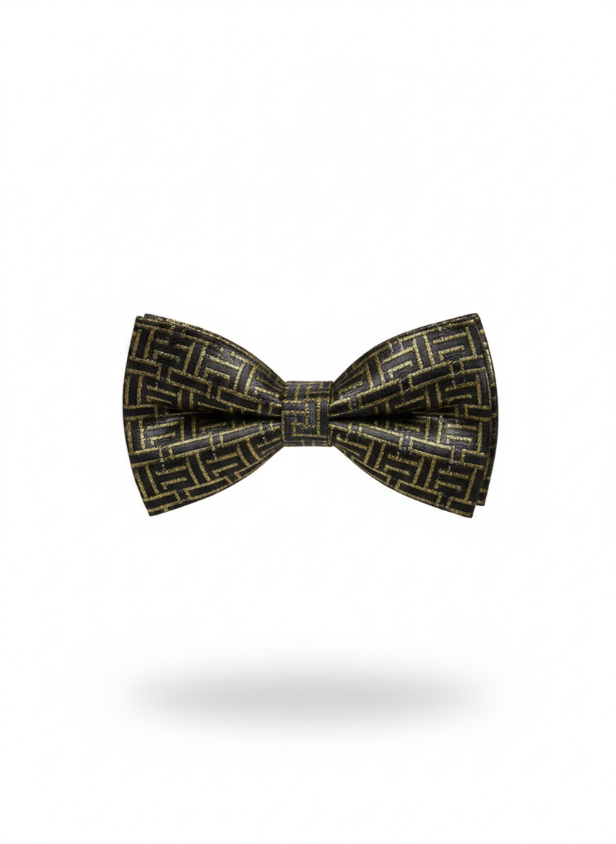 Luxury Black and Gold Geometric Basketweave Men's Bow Tie