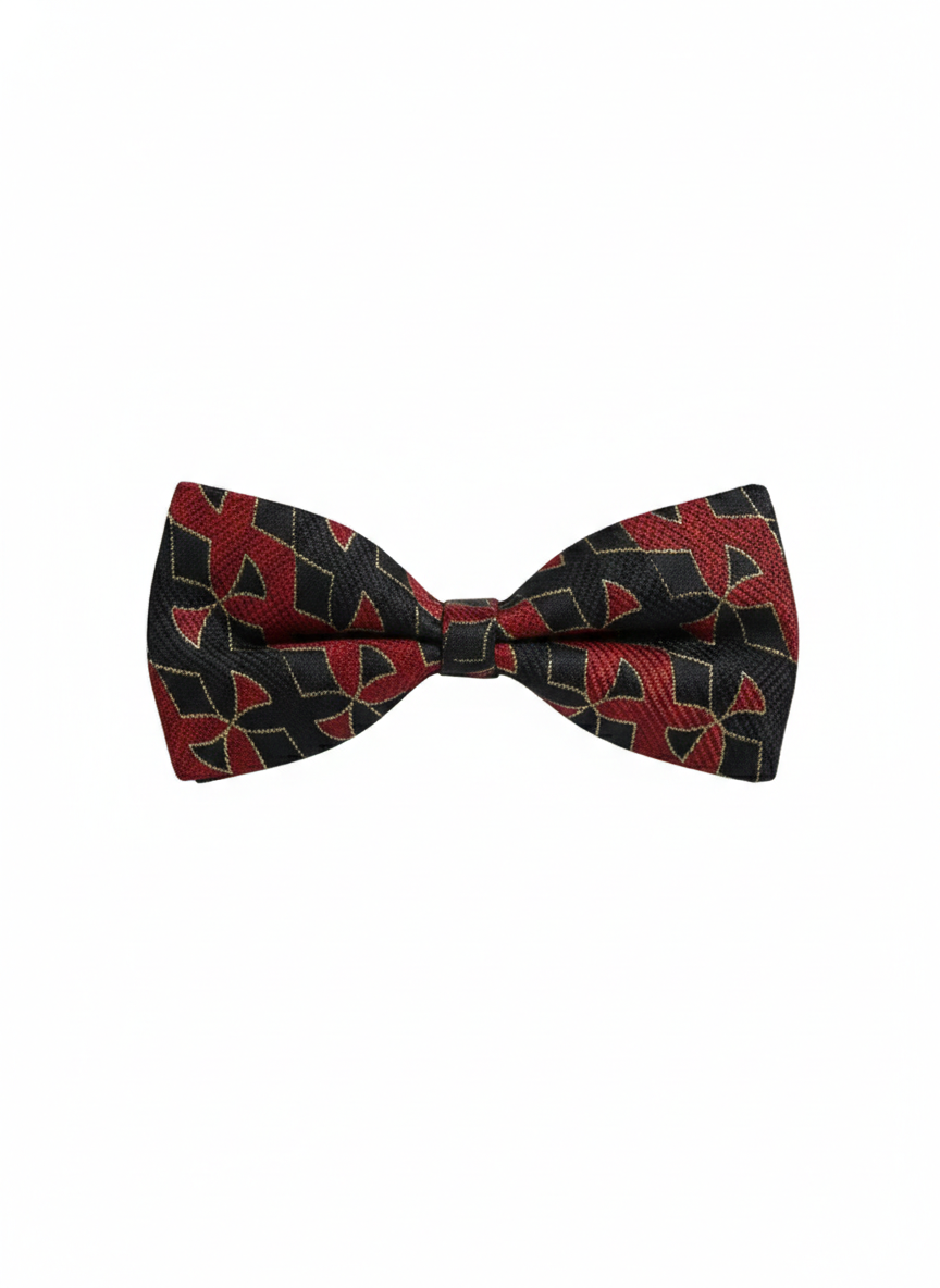 Luxury Crimson Red and Black Geometric Men's Bow Tie