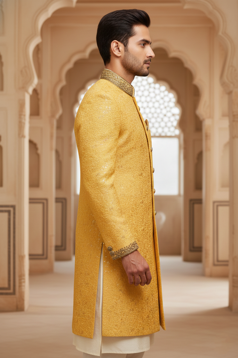The Royal Gilt: All-Over Brocade Wedding Sherwani