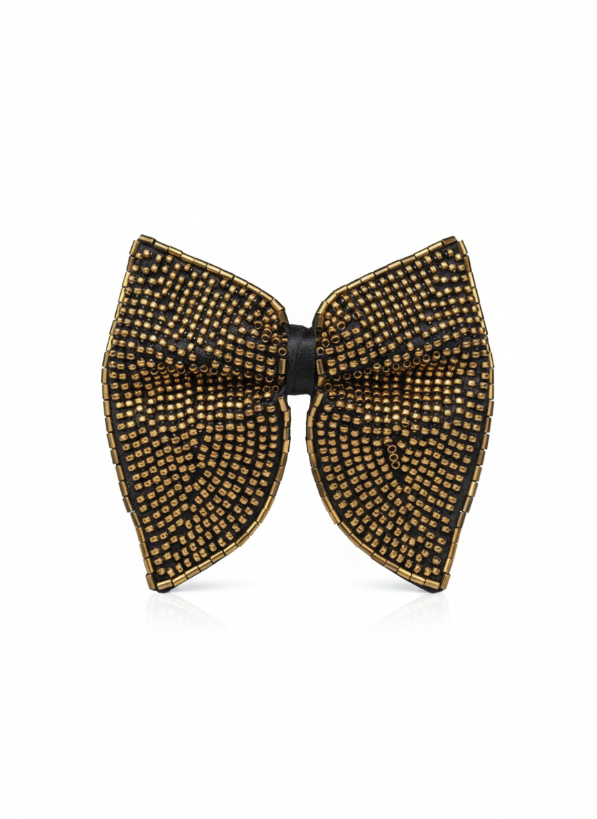 Magnificent Gold and Black Beaded Bow Tie Statement Luxury Accessory