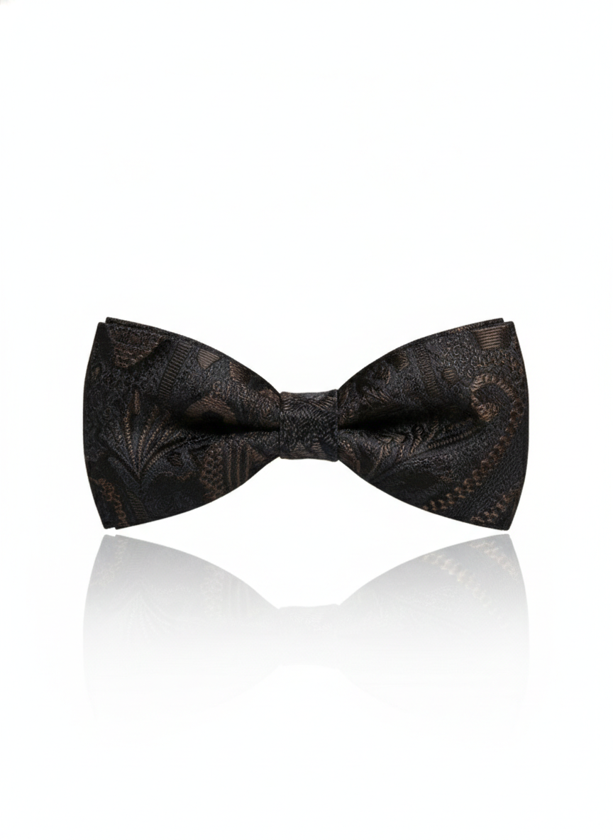 Luxury Dark Charcoal and Black Paisley Mandala Men's Bow Tie