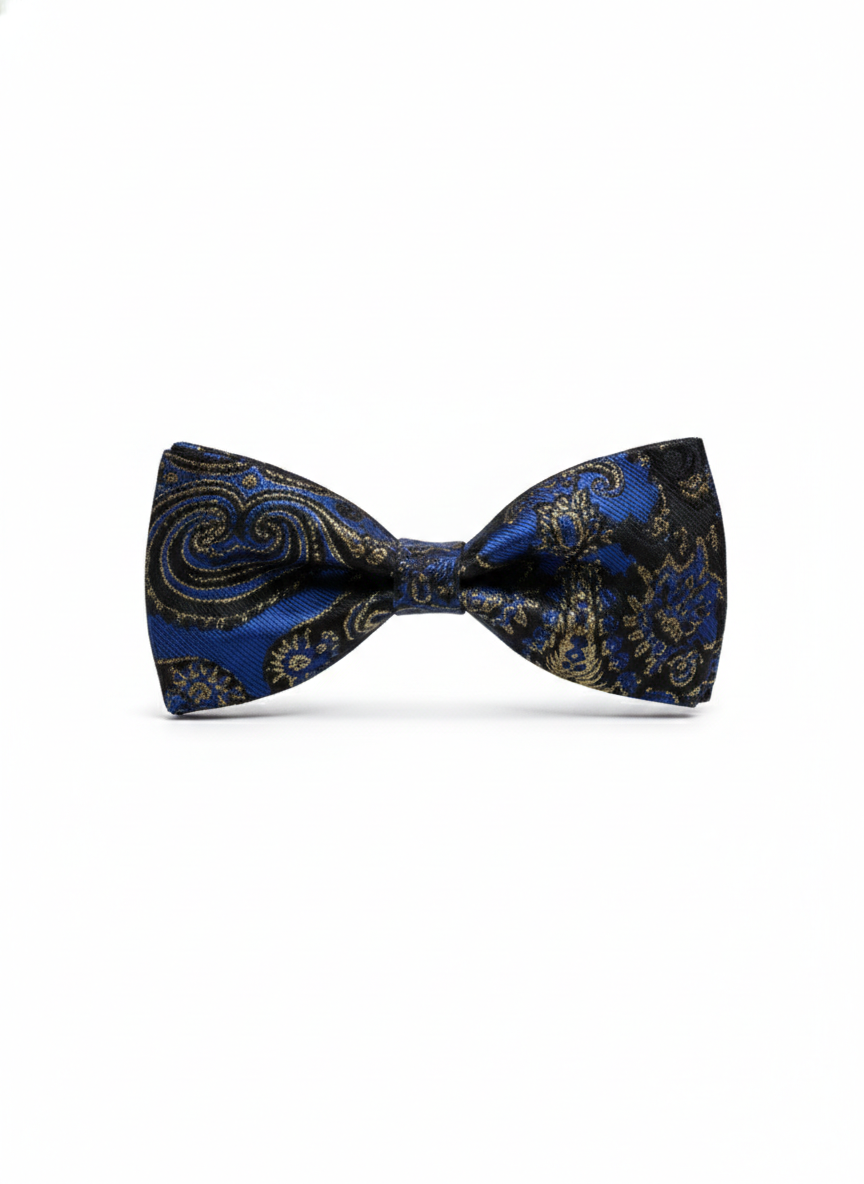 Elegant Blue and Gold Paisley Men's Bow Tie