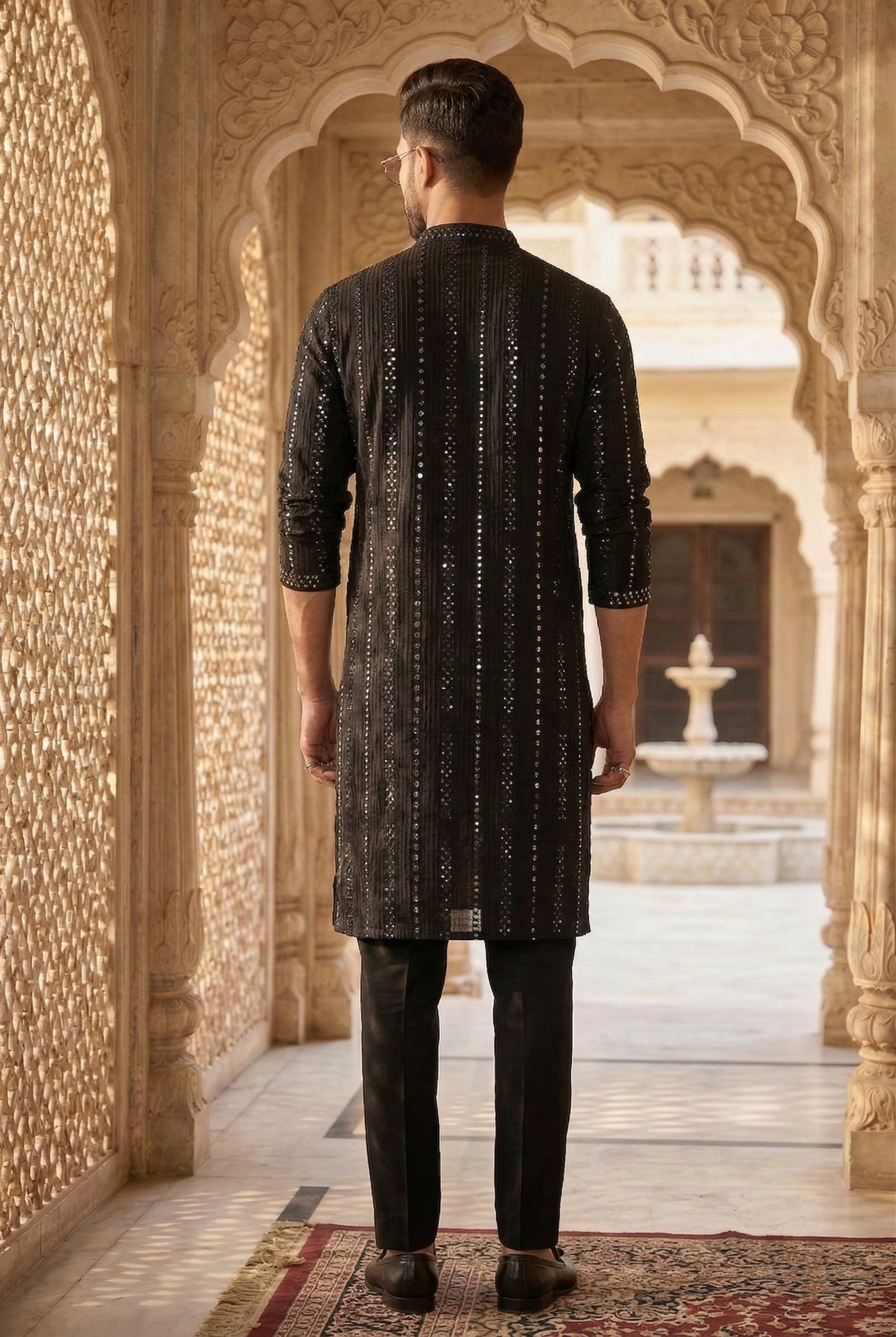 Men’s Midnight Black Sequin Partywear Kurta Pajama