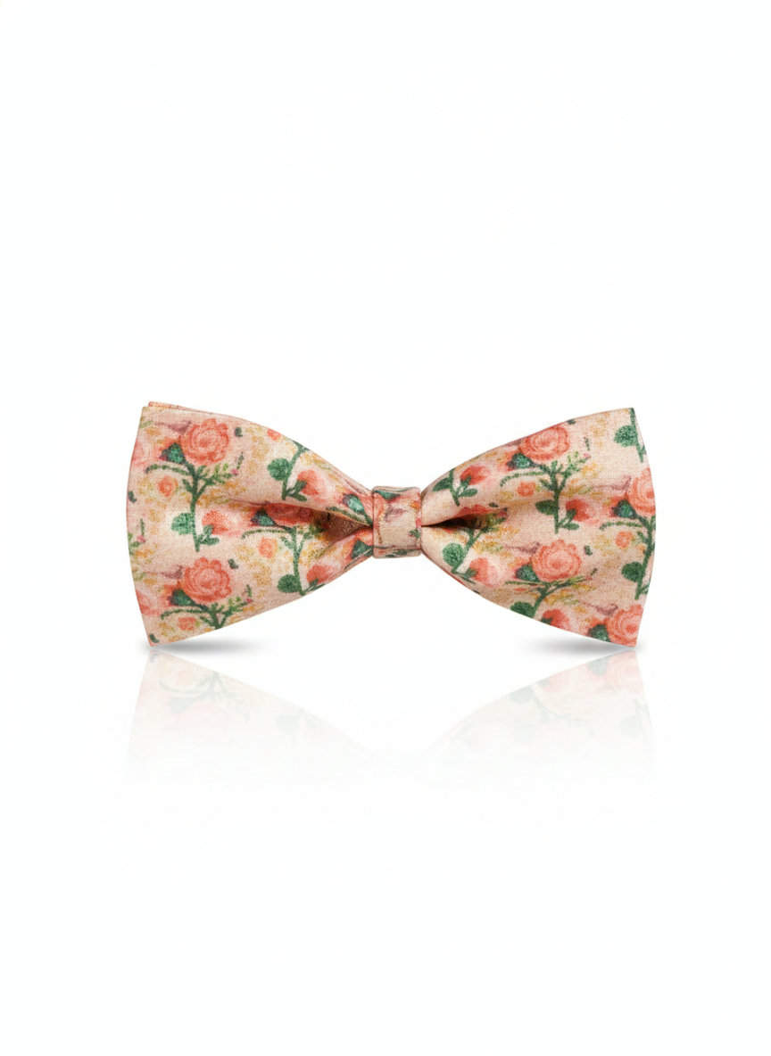 Charming Peach Blush and Rose Floral Men's Bow Tie