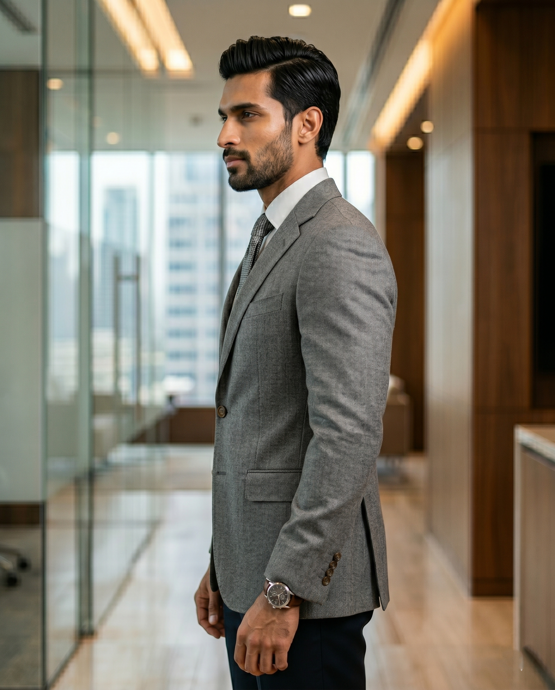 Premium Men's Slim Fit Grey Blazer Textured Single Breasted Suit Jacket