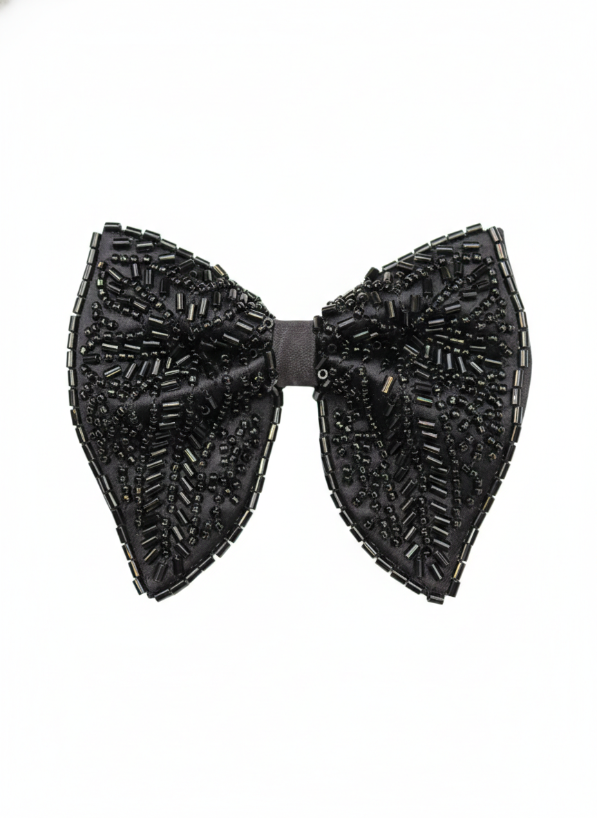 Sophisticated Black Bowtie Embellished with Jet Black Bugle Beads