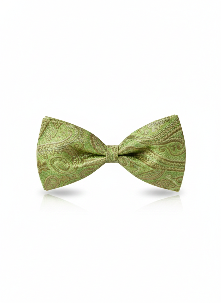 Luxury Sage Green and Gold Paisley Men's Bow Tie