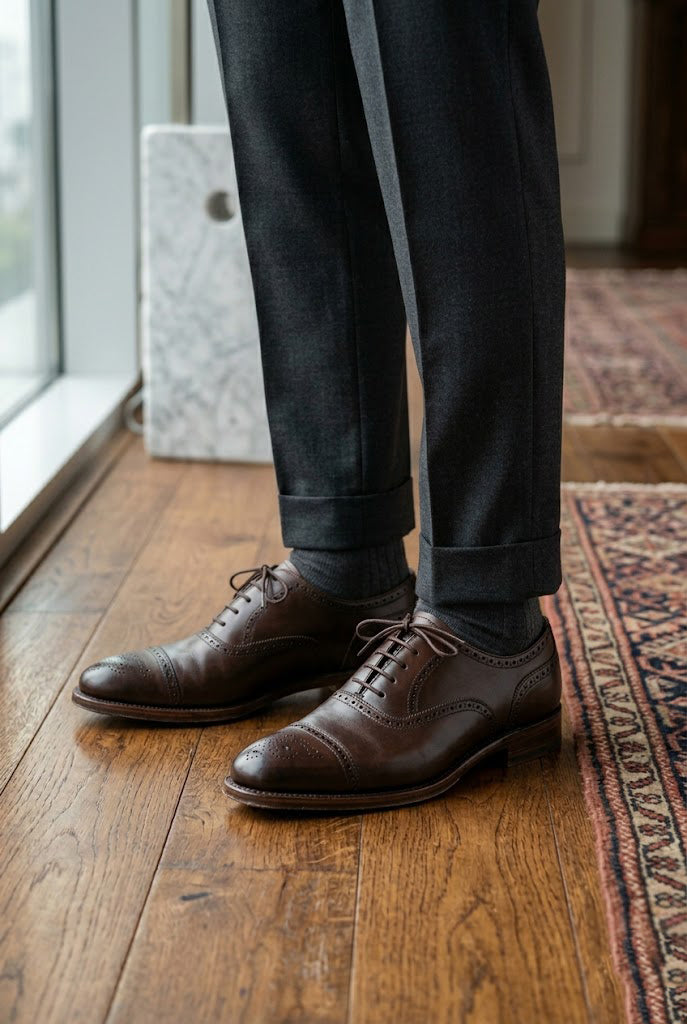 Men's Premium Dark Brown Leather Cap-Toe Oxford Brogue Shoes