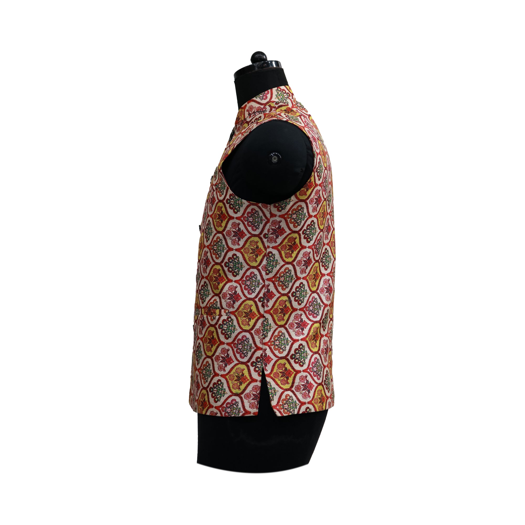 Men’s Multicolor Heritage Print Nehru Jacket with Ivory  Kurta Pajama – Festive Ethnic Wear