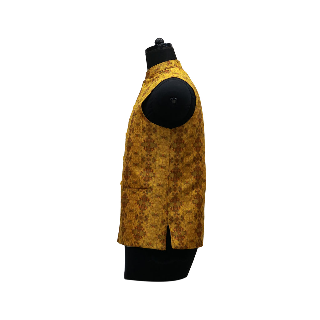 Men’s Mustard Textured Nehru Jacket with Ivory Kurta Pajama – Festive & Wedding
