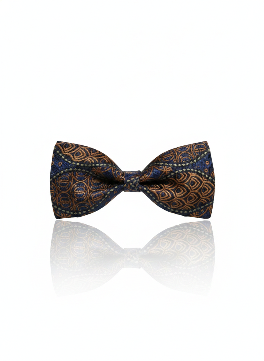 Artistic Navy Blue and Bronze Abstract Mandala Men's Bow Tie