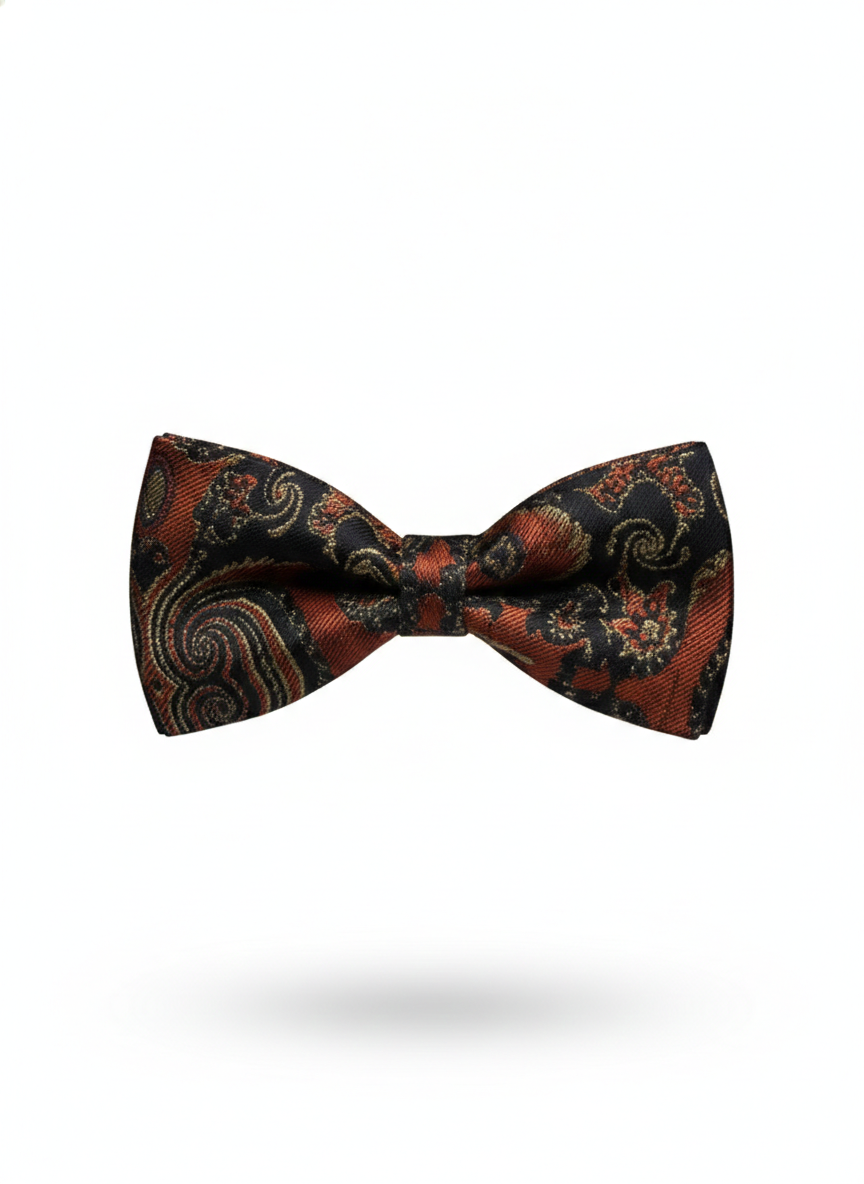 Luxury Copper Terracotta and Black Paisley Men's Bow Tie