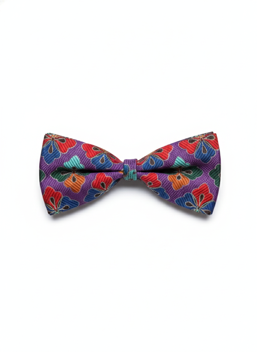 Vibrant Purple and Multicolor Floral Geometric Men's Bow Tie