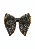 Elegant Black Bowtie with Gold and Silver Bead Embroidery