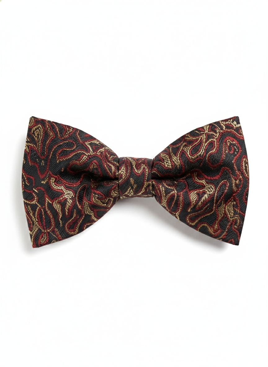 Black Gold and Red Abstract Brocade Pre-Tied Bow Tie