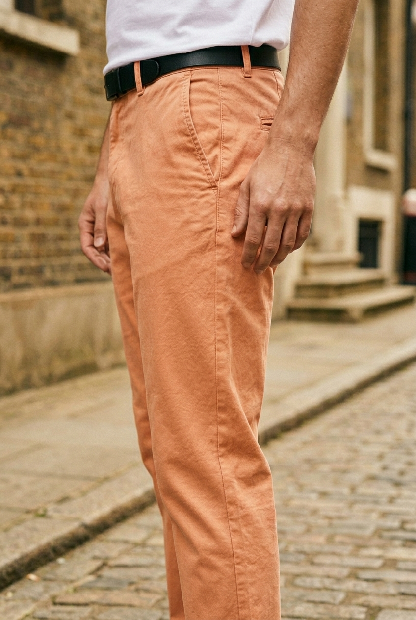 Slim-Fit Peach Cotton Chinos - Premium Summer Trousers