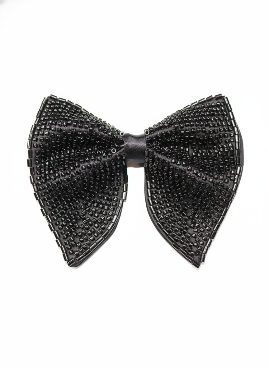 Luxury Black Bowtie Fully Covered in Shiny Seed Beads