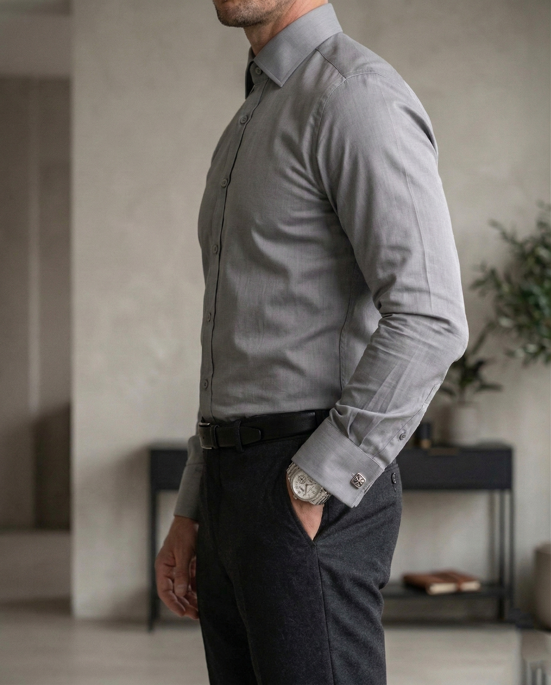 Men’s Grey Formal Shirt | Premium Slim Fit Full Sleeve Office Wear Shirt | Cotton Blend Business & Party Wear Shirt for Men
