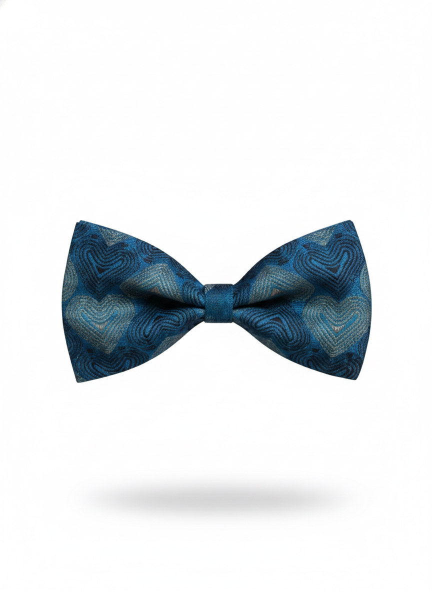 Luxury Royal Blue and Silver Heart Geometric Men's Bow Tie