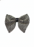 Glamorous Black Bow Accessory Adorned with Silver Bugle Beads