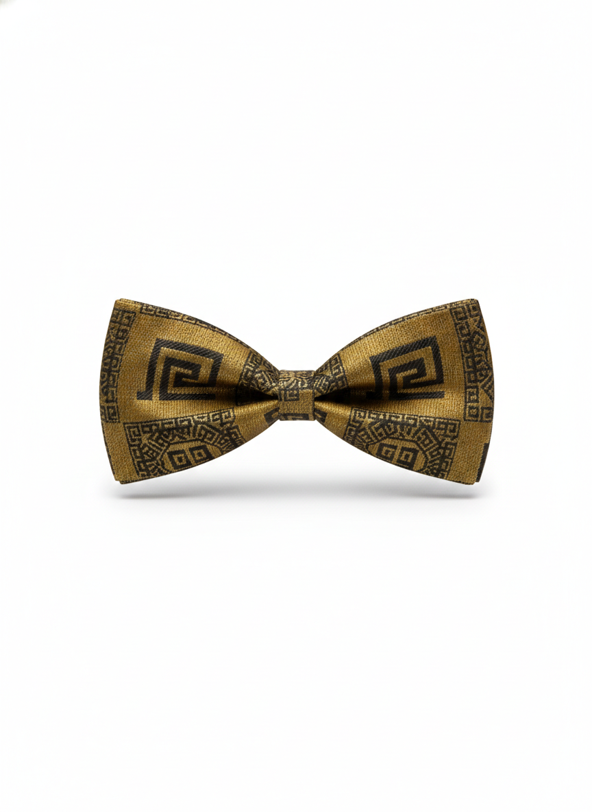 Luxury Antique Gold and Black Greek Key Men's Bow Tie