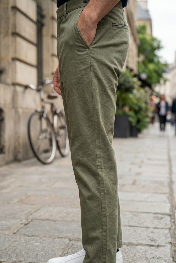 Slim-Fit Olive Cotton Chinos - Premium Casual Trousers