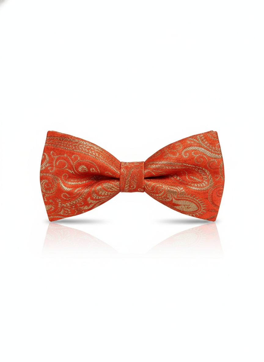 Luxurious Orange And Gold Paisley Pattern Men's Bow Tie