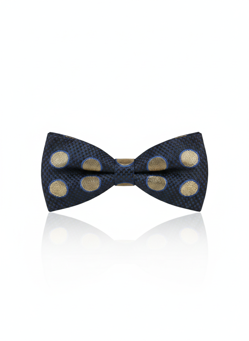 Classic Navy Blue And Gold Polka Dot Men's Bow Tie
