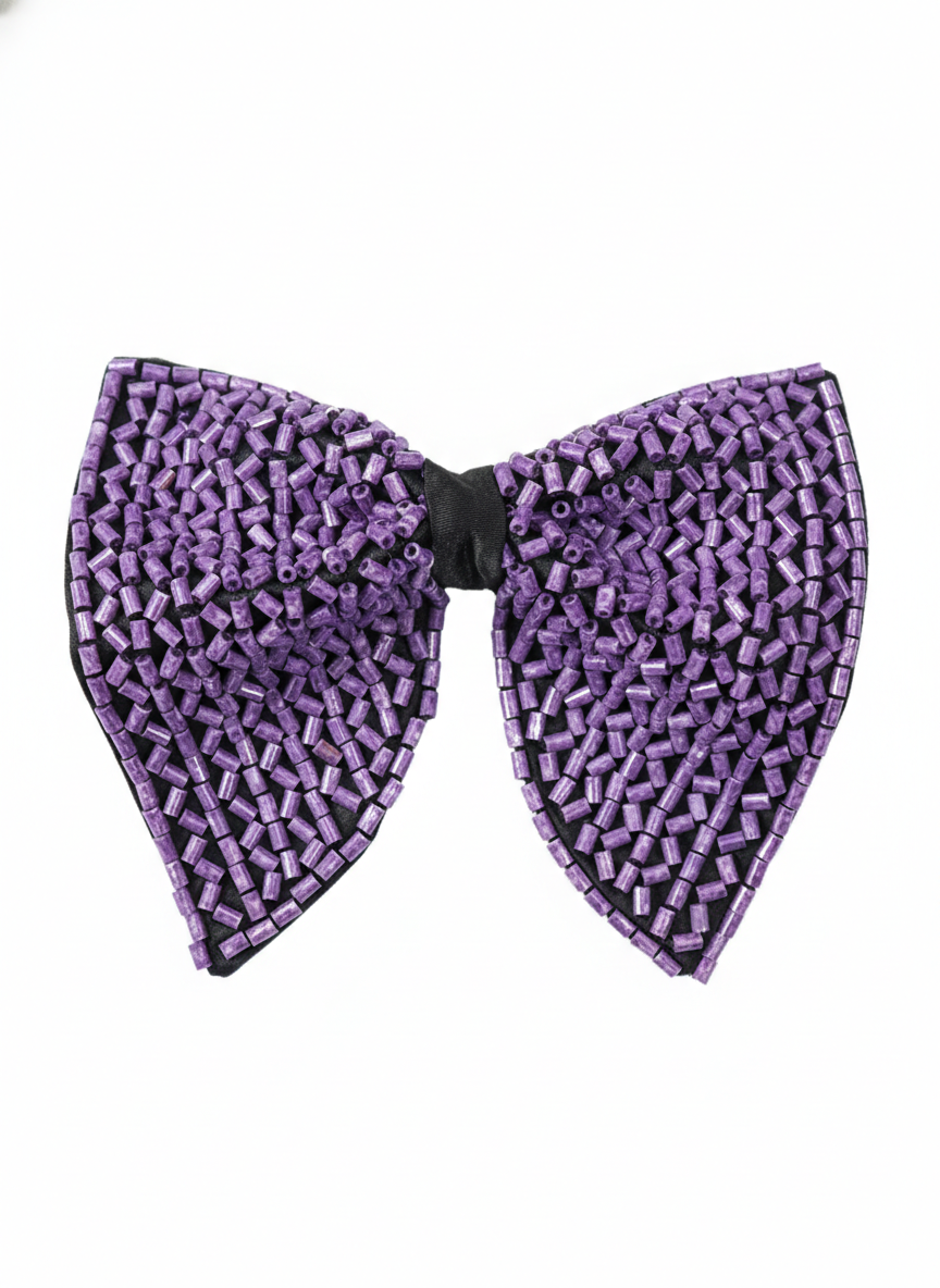 Handcrafted All Purple Beaded Bow Tie Luxury Fashion Accessory