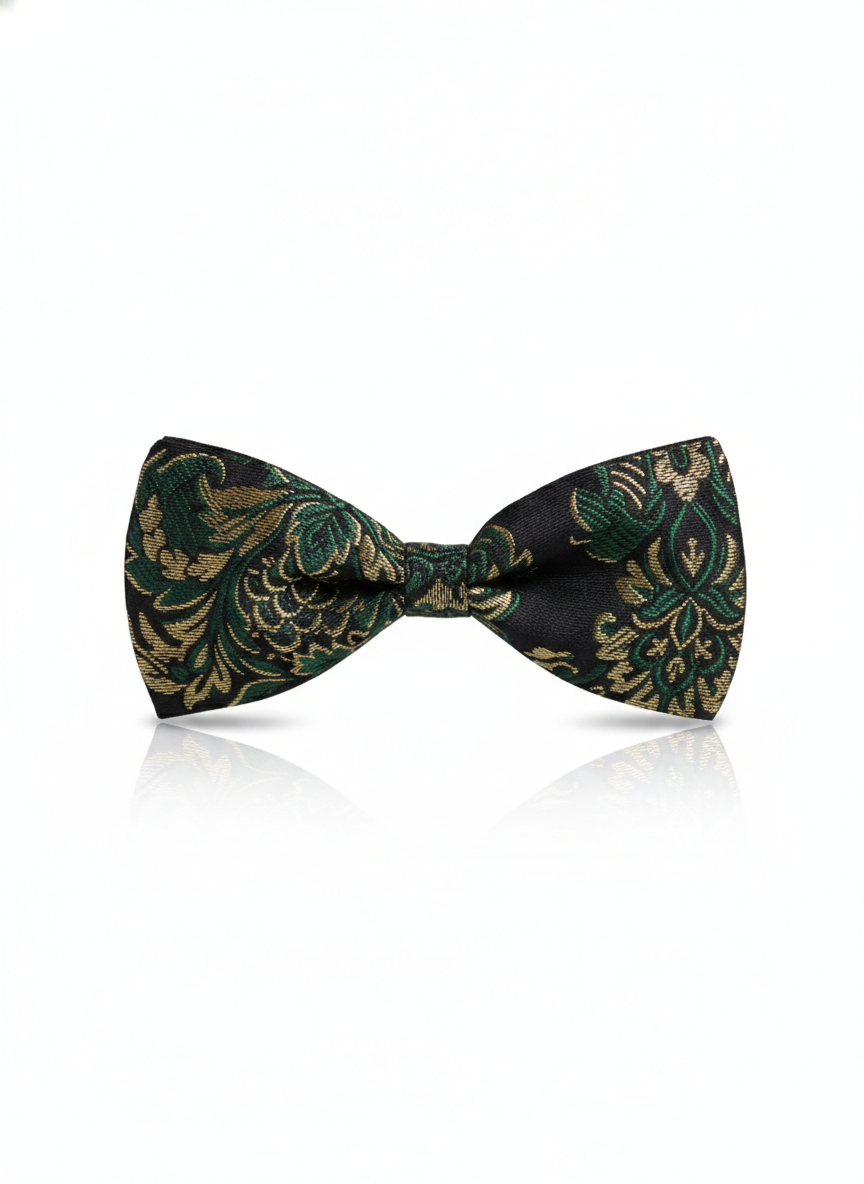 Luxury Emerald Green and Gold Baroque Men's Bow Tie