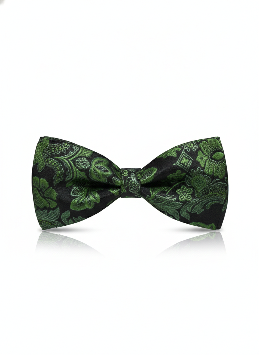 Luxury Forest Green and Black Floral Paisley Men's Bow Tie