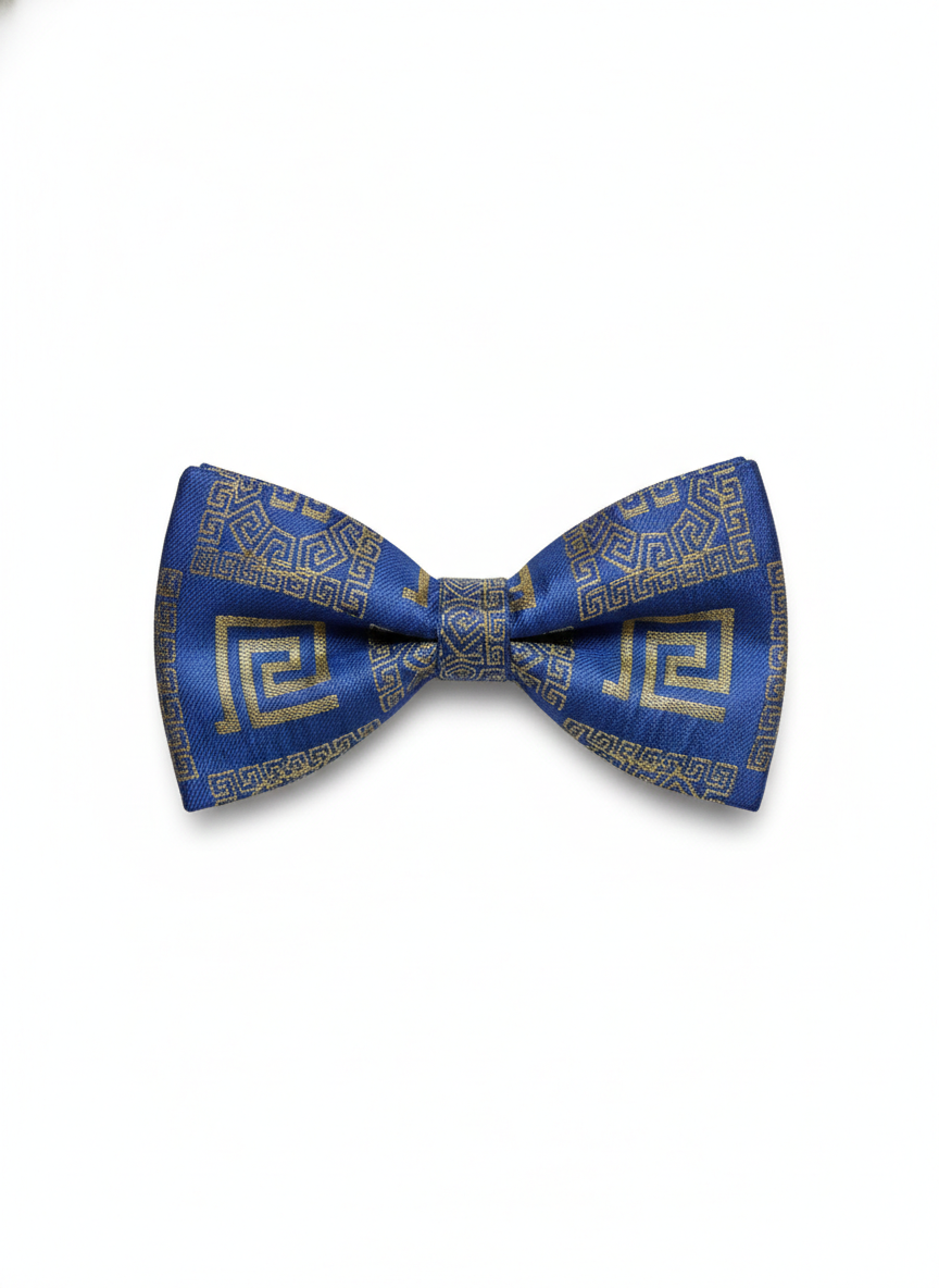 Royal Blue and Gold Greek Key Pre-Tied Bow Tie