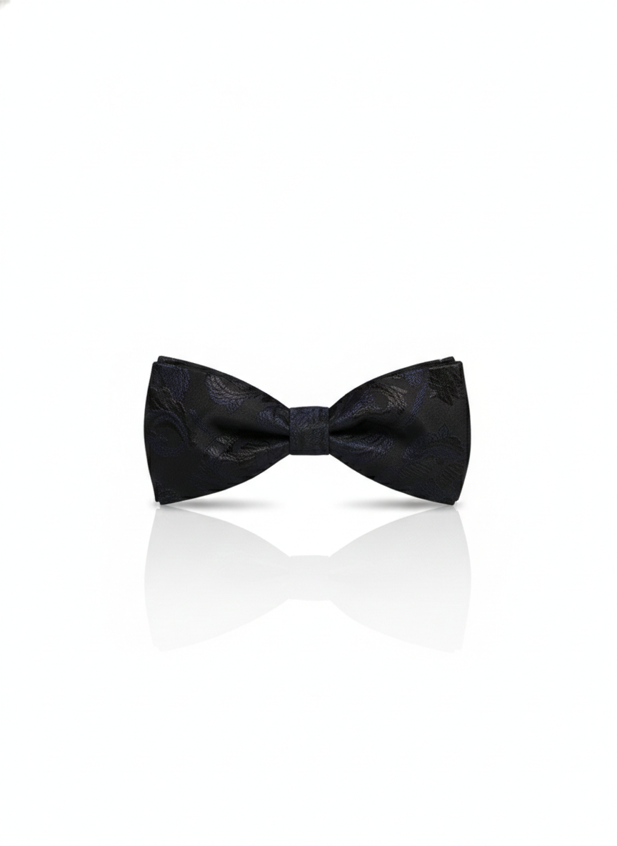 Sophisticated Midnight Black and Navy Blue Floral Men's Bow Tie