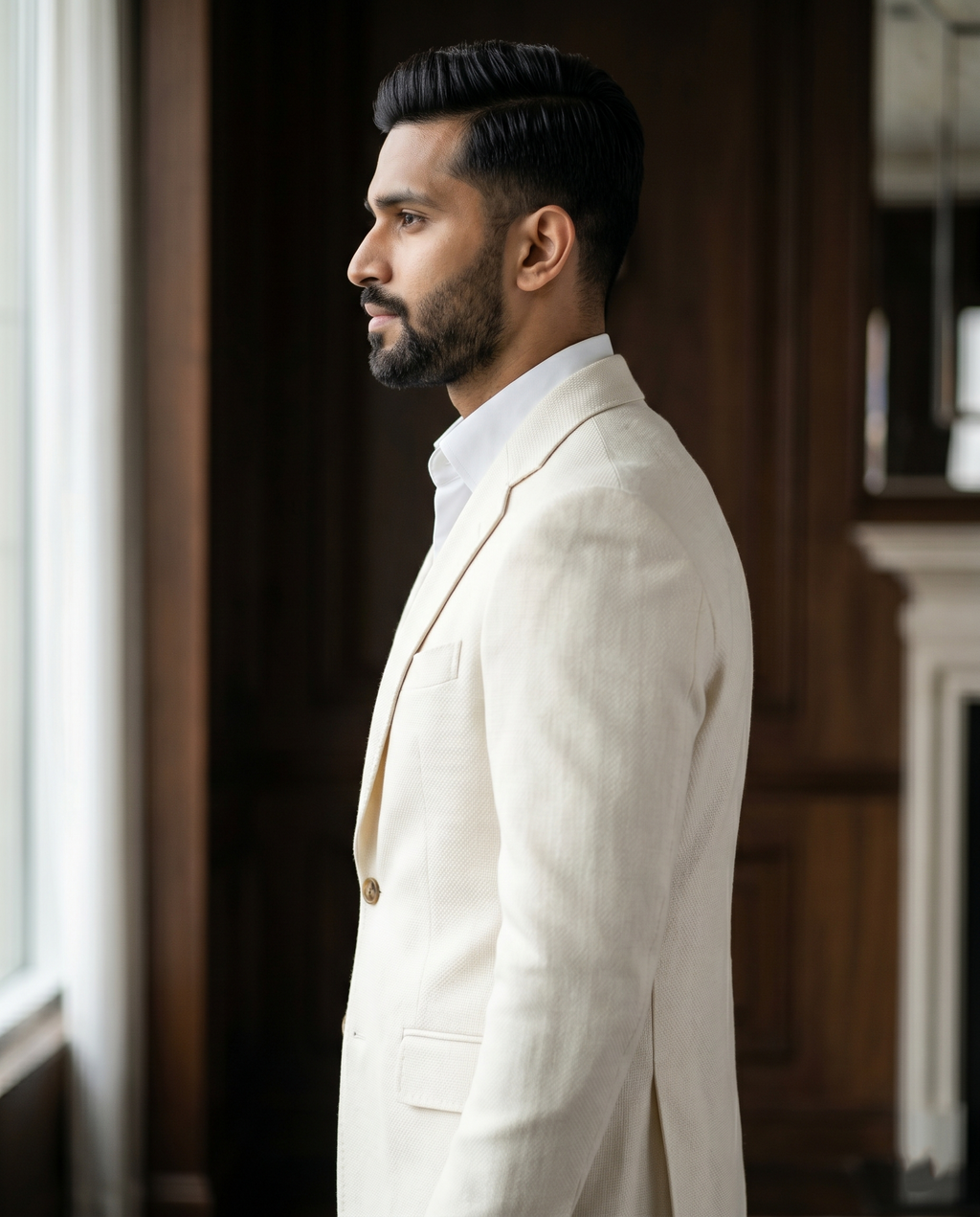 Premium Men's Slim Fit Off White Blazer Textured Single Breasted Suit Jacket