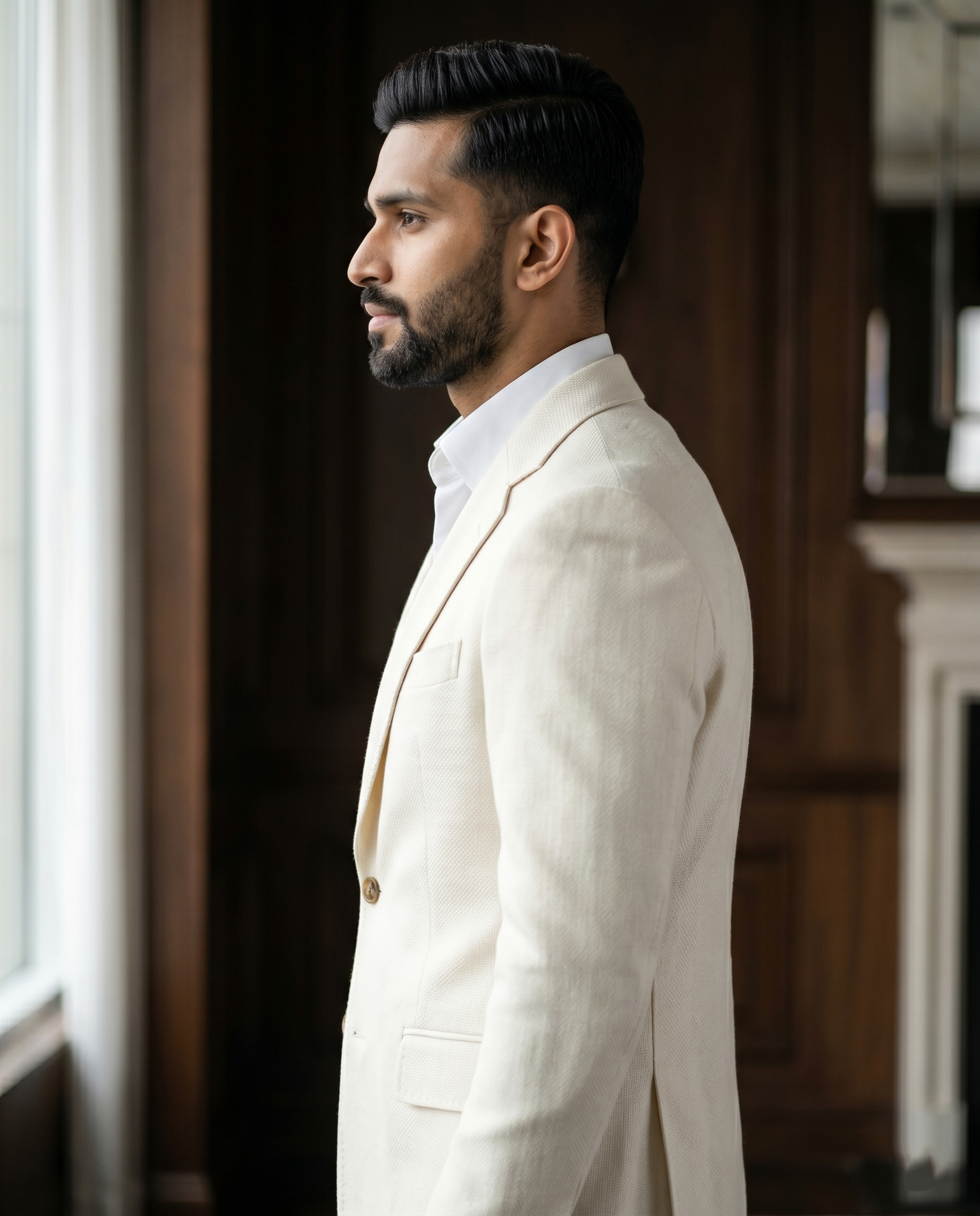 Premium Men's Slim Fit Off White Blazer Textured Single Breasted Suit Jacket