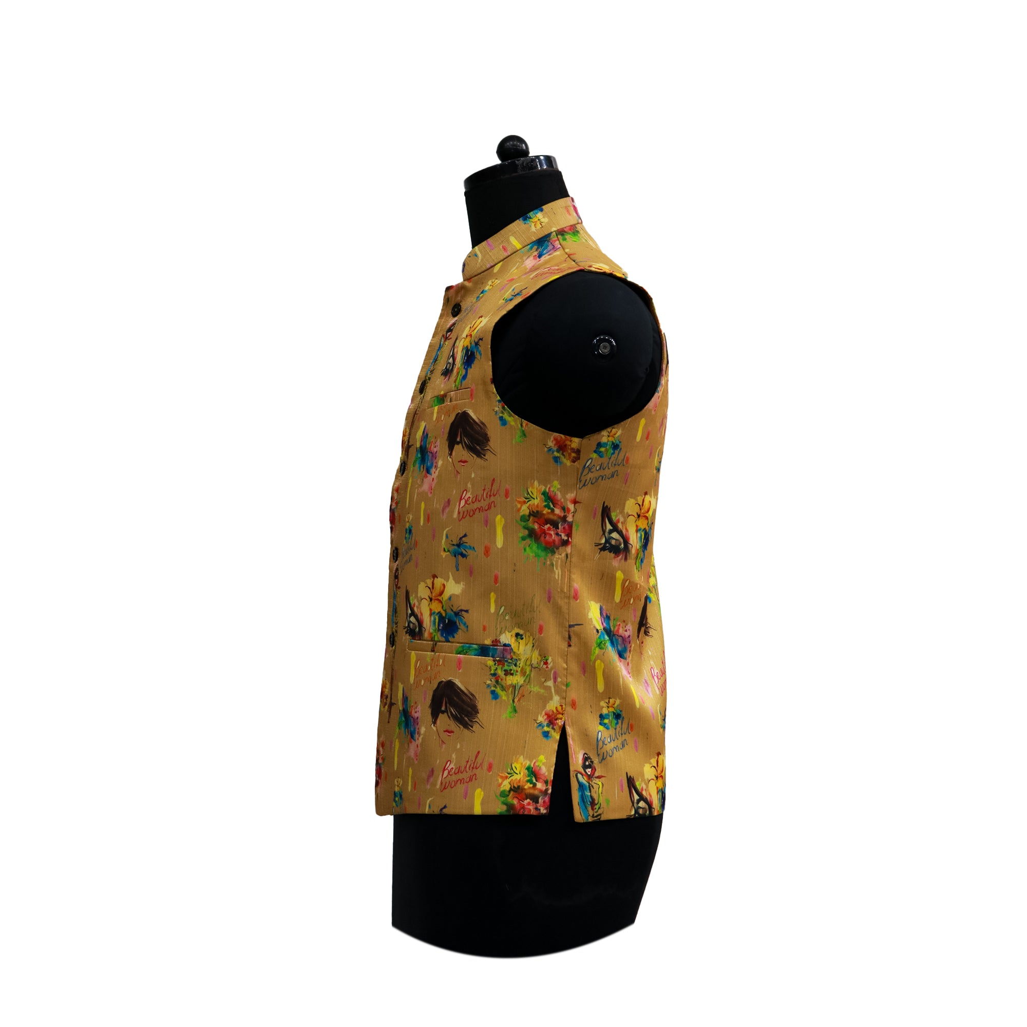 Men’s Mustard Printed Nehru Jacket with Ivory Kurta  Pajama – Contemporary Festive Wear