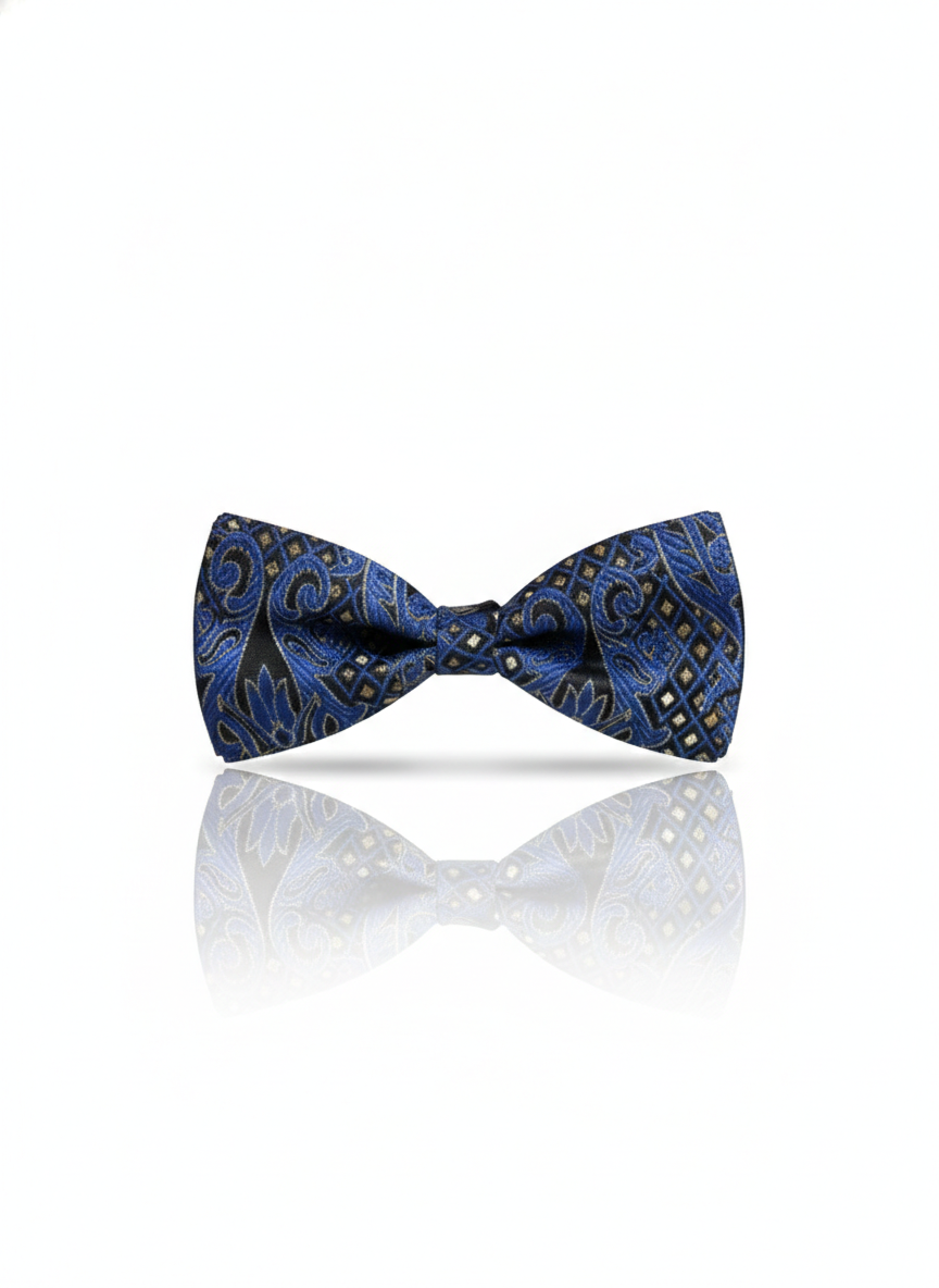 Elegant Royal Blue and Black Paisley Pattern Men's Bow Tie