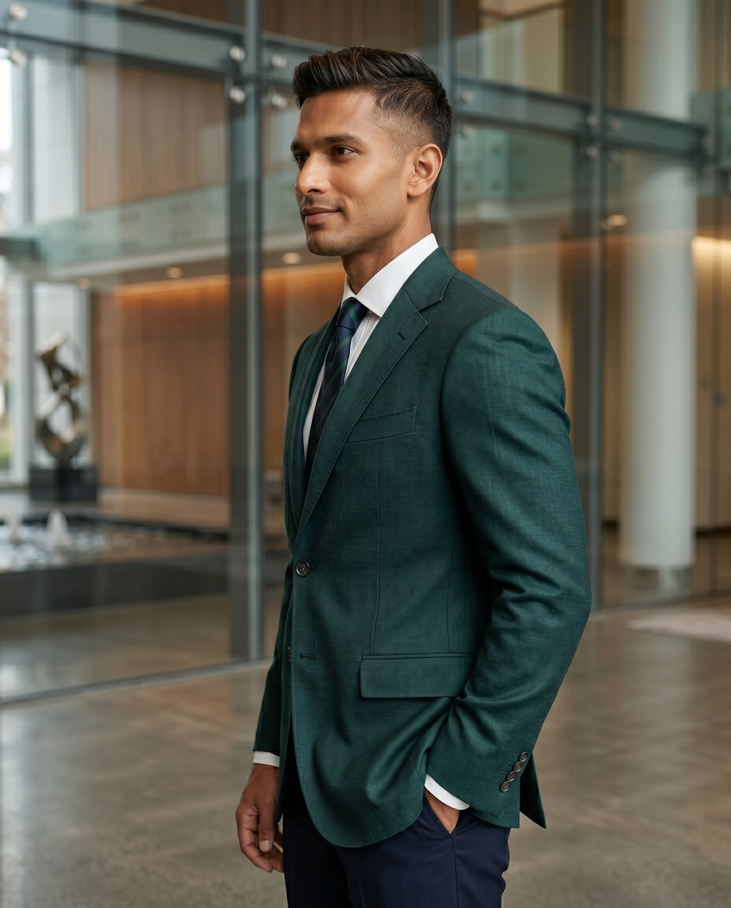 Premium Men's Slim Fit Emerald Green Blazer Textured Single Breasted Suit Jacket